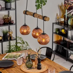 Style Boho-Chic-hofstein Ripoll Suspension, Boule lumineuse, Suspension Écru, Noir, 3 lumières