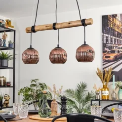 Style Boho-Chic-hofstein Ripoll Suspension, Boule lumineuse, Suspension Écru, Noir, 3 lumières