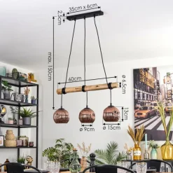 Style Boho-Chic-hofstein Ripoll Suspension, Boule lumineuse, Suspension Écru, Noir, 3 lumières