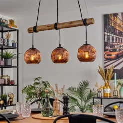 Style Boho-Chic-hofstein Ripoll Suspension, Boule lumineuse, Suspension Écru, Noir, 3 lumières