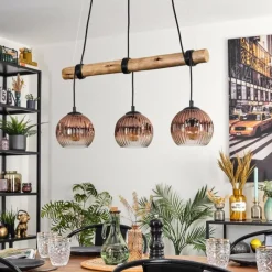 Style Boho-Chic-hofstein Ripoll Suspension, Boule lumineuse, Suspension Écru, Noir, 3 lumières