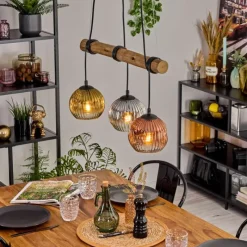 Lampes Dorées-hofstein Ripoll Suspension, Boule lumineuse, Suspension Écru, Noir, 3 lumières