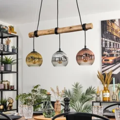 Lampes Dorées-hofstein Ripoll Suspension, Boule lumineuse, Suspension Écru, Noir, 3 lumières