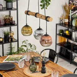 Lampes Dorées-hofstein Ripoll Suspension, Boule lumineuse, Suspension Écru, Noir, 3 lumières