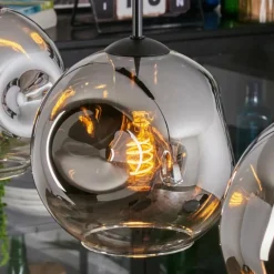 hofstein Ripoll Suspension, Boule lumineuse, Suspension Chrome, Clair, Fumé, 3 lumières