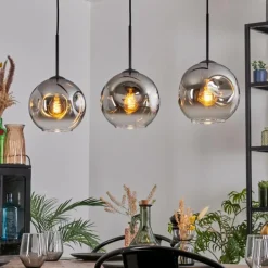 hofstein Ripoll Suspension, Boule lumineuse, Suspension Chrome, Clair, Fumé, 3 lumières