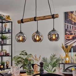 hofstein Ripoll Suspension, Boule lumineuse, Suspension Écru, Noir, 3 lumières