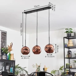 hofstein Ripoll Suspension, Boule lumineuse, Suspension Cuivré, 3 lumières