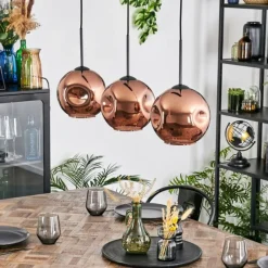 hofstein Ripoll Suspension, Boule lumineuse, Suspension Cuivré, 3 lumières