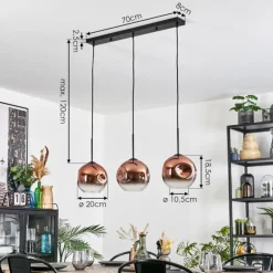 hofstein Ripoll Suspension, Boule lumineuse, Suspension Clair, Cuivré, 3 lumières