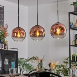 hofstein Ripoll Suspension, Boule lumineuse, Suspension Clair, Cuivré, 3 lumières