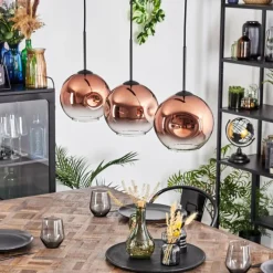 hofstein Ripoll Suspension, Boule lumineuse, Suspension Clair, Cuivré, 3 lumières
