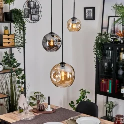 hofstein Ripoll Suspension, Boule lumineuse, Suspension Ambre, Fumé, 3 lumières