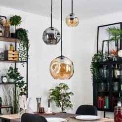 hofstein Ripoll Suspension, Boule lumineuse, Suspension Ambre, Fumé, 3 lumières