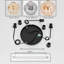 hofstein Ripoll Suspension, Boule lumineuse, Suspension Ambre, Fumé, 3 lumières