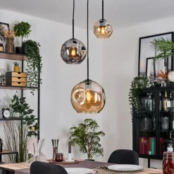 hofstein Ripoll Suspension, Boule lumineuse, Suspension Ambre, Fumé, 3 lumières