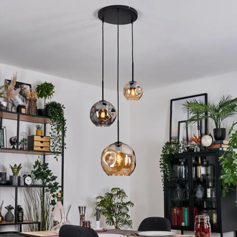 hofstein Ripoll Suspension, Boule lumineuse, Suspension Ambre, Fumé, 3 lumières