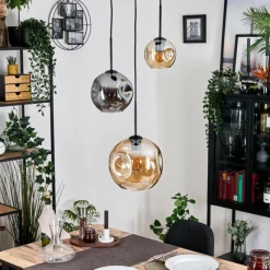 hofstein Ripoll Suspension, Boule lumineuse, Suspension Ambre, Fumé, 3 lumières