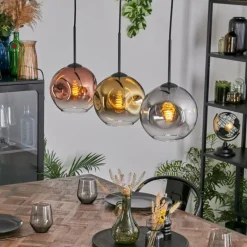 Lampes Dorées-hofstein Ripoll Suspension, Boule lumineuse, Suspension Or, Clair, Cuivré, Fumé, 3 lumières