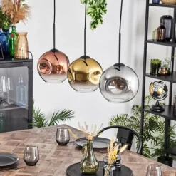 Lampes Dorées-hofstein Ripoll Suspension, Boule lumineuse, Suspension Or, Clair, Cuivré, Fumé, 3 lumières