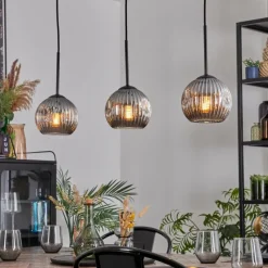 hofstein Ripoll Suspension, Boule lumineuse, Suspension Fumé, 3 lumières