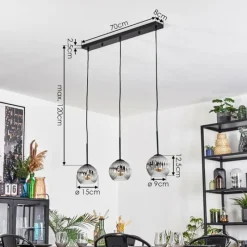 hofstein Ripoll Suspension, Boule lumineuse, Suspension Clair, Fumé, 3 lumières