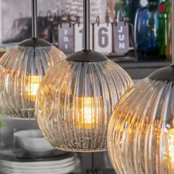 Lampes À Boules-hofstein Ripoll Suspension, Boule lumineuse, Suspension Ambre, Clair, 3 lumières