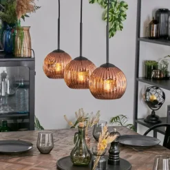 hofstein Ripoll Suspension, Boule lumineuse, Suspension Cuivré, 3 lumières