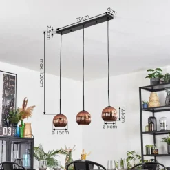 hofstein Ripoll Suspension, Boule lumineuse, Suspension Cuivré, 3 lumières