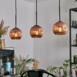 hofstein Ripoll Suspension, Boule lumineuse, Suspension Cuivré, 3 lumières