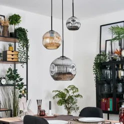 Suspension Verre Fumé-hofstein Ripoll Suspension, Boule lumineuse, Suspension, Suspension grappe Ambre, Chrome, Fumé, 3 lumières