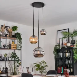 Suspension Verre Fumé-hofstein Ripoll Suspension, Boule lumineuse, Suspension, Suspension grappe Ambre, Chrome, Fumé, 3 lumières