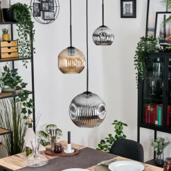 Suspension Verre Fumé-hofstein Ripoll Suspension, Boule lumineuse, Suspension, Suspension grappe Ambre, Chrome, Fumé, 3 lumières