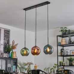 hofstein Ripoll Suspension, Boule lumineuse, Suspension Bleu, Vert, Cuivré, 3 lumières