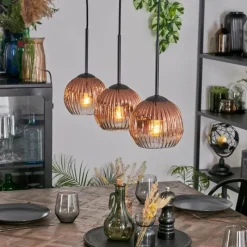 hofstein Ripoll Suspension, Boule lumineuse, Suspension Clair, Cuivré, 3 lumières