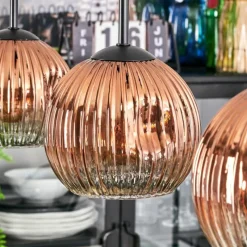 hofstein Ripoll Suspension, Boule lumineuse, Suspension Clair, Cuivré, 3 lumières