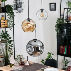 hofstein Ripoll Suspension, Boule lumineuse, Suspension, Suspension grappe Ambre, Clair, Fumé, 3 lumières