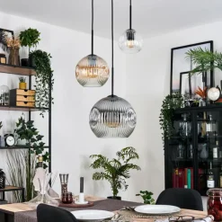 hofstein Ripoll Suspension, Boule lumineuse, Suspension, Suspension grappe Ambre, Clair, Fumé, 3 lumières