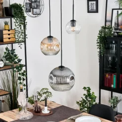 hofstein Ripoll Suspension, Boule lumineuse, Suspension, Suspension grappe Ambre, Clair, Fumé, 3 lumières