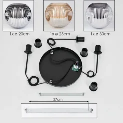 hofstein Ripoll Suspension, Boule lumineuse, Suspension, Suspension grappe Ambre, Chrome, Fumé, 3 lumières