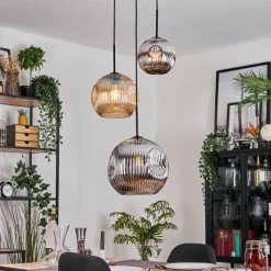 hofstein Ripoll Suspension, Boule lumineuse, Suspension, Suspension grappe Ambre, Chrome, Fumé, 3 lumières