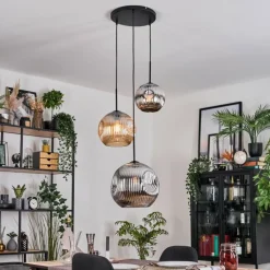 hofstein Ripoll Suspension, Boule lumineuse, Suspension, Suspension grappe Ambre, Chrome, Fumé, 3 lumières