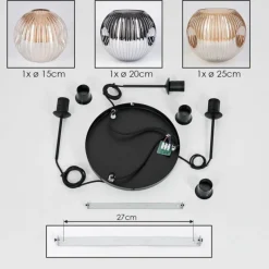 hofstein Ripoll Suspension, Boule lumineuse, Suspension, Suspension grappe Ambre, Chrome, Fumé, 3 lumières