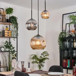 hofstein Ripoll Suspension, Boule lumineuse, Suspension, Suspension grappe Ambre, Chrome, Fumé, 3 lumières