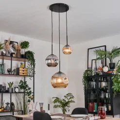 hofstein Ripoll Suspension, Boule lumineuse, Suspension, Suspension grappe Ambre, Chrome, Fumé, 3 lumières