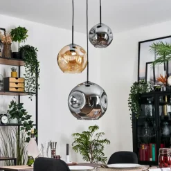 hofstein Ripoll Suspension, Boule lumineuse, Suspension, Suspension grappe Ambre, Fumé, 3 lumières