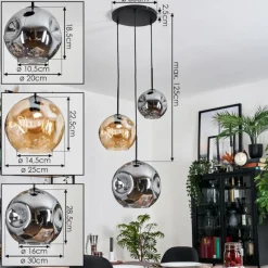 hofstein Ripoll Suspension, Boule lumineuse, Suspension, Suspension grappe Ambre, Fumé, 3 lumières