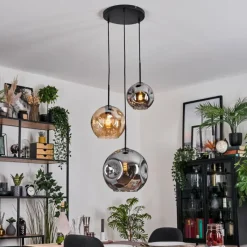 hofstein Ripoll Suspension, Boule lumineuse, Suspension, Suspension grappe Ambre, Fumé, 3 lumières