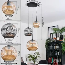 hofstein Ripoll Suspension, Boule lumineuse, Suspension, Suspension grappe Ambre, Chrome, Fumé, 3 lumières