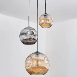 hofstein Ripoll Suspension, Boule lumineuse, Suspension, Suspension grappe Ambre, Chrome, Fumé, 3 lumières